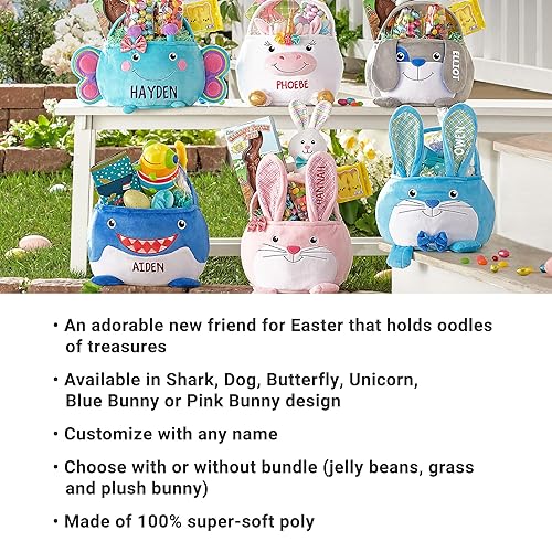 Miniatura 6 de Let's Make Memories - Canasta de Pascua personalizada con amigos peludos, canasta para niños, diseño de conejito de Pascua azul, solo incluye