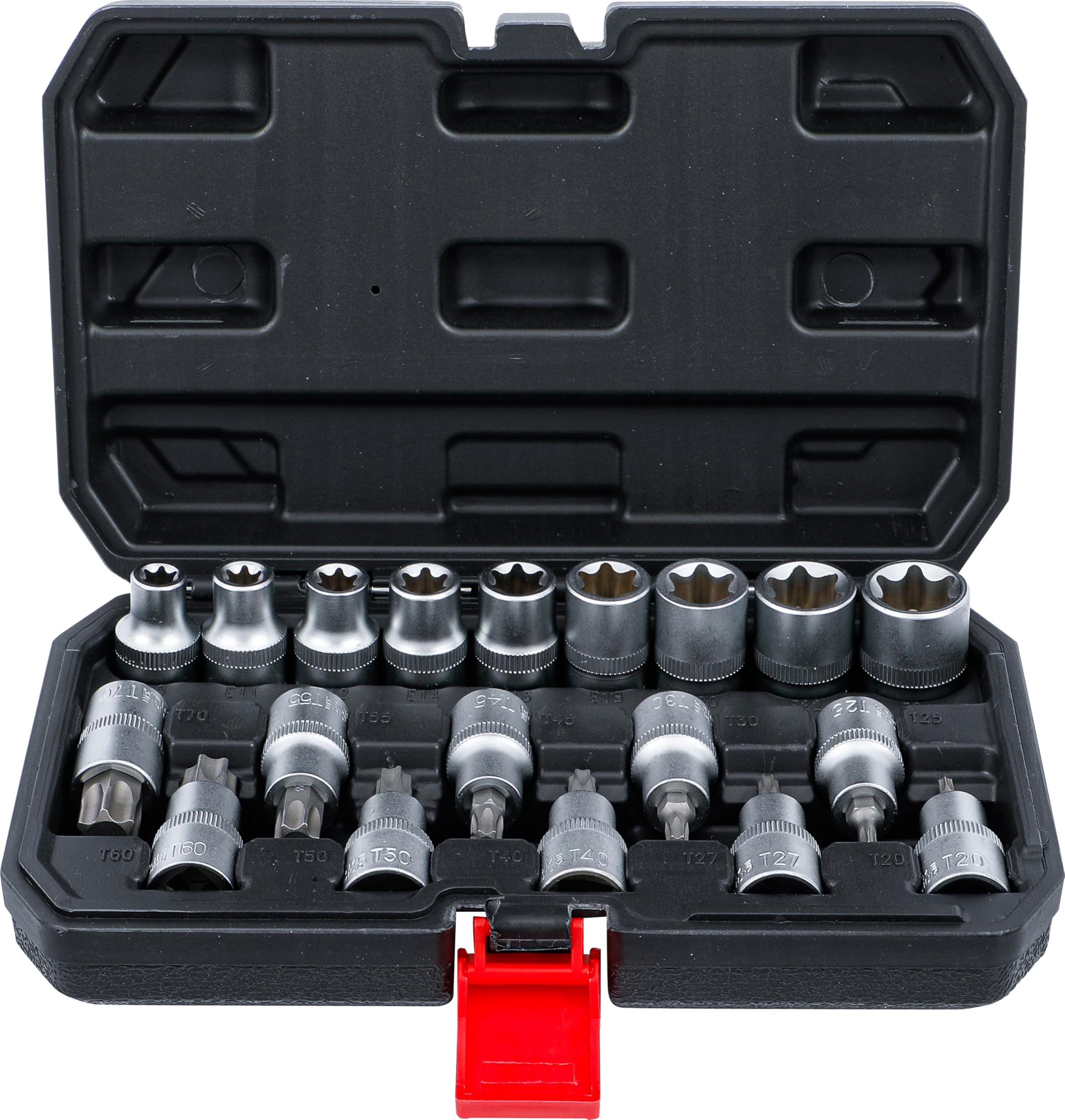 BGS Diy 95100 | Bit-Einsatz-/Steckschlüssel-Satz | Antrieb Innensechskant 12,5 mm (1/2") | T-Profil (für Torx) / E-Profil | 19-tlg.