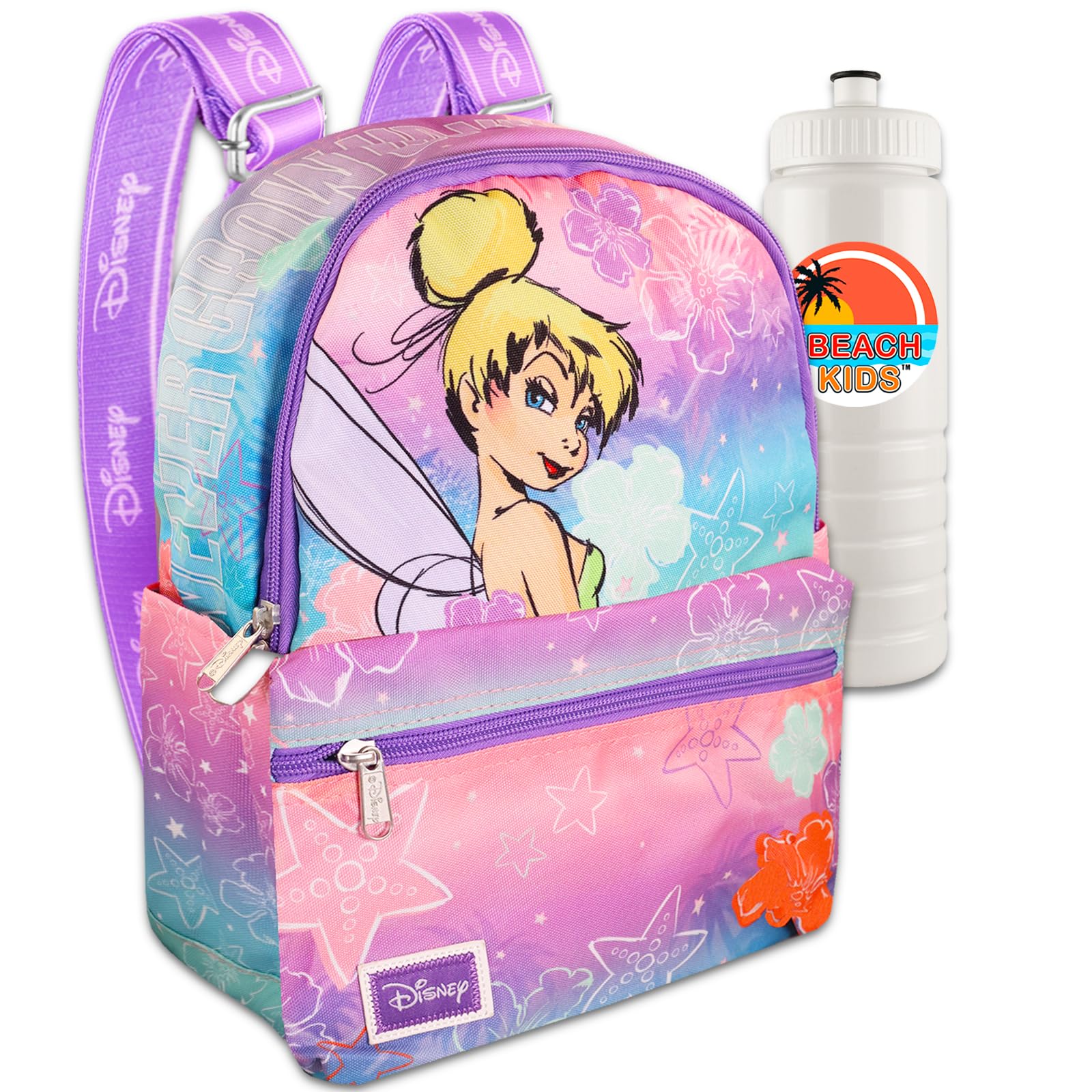 Mini Tinker Bell Backpack - Bundle of 13” Disney Backpack Purse with Front Pocket, 26oz Water Bottle, More | Tink Backpack for Girls, Teens and Women