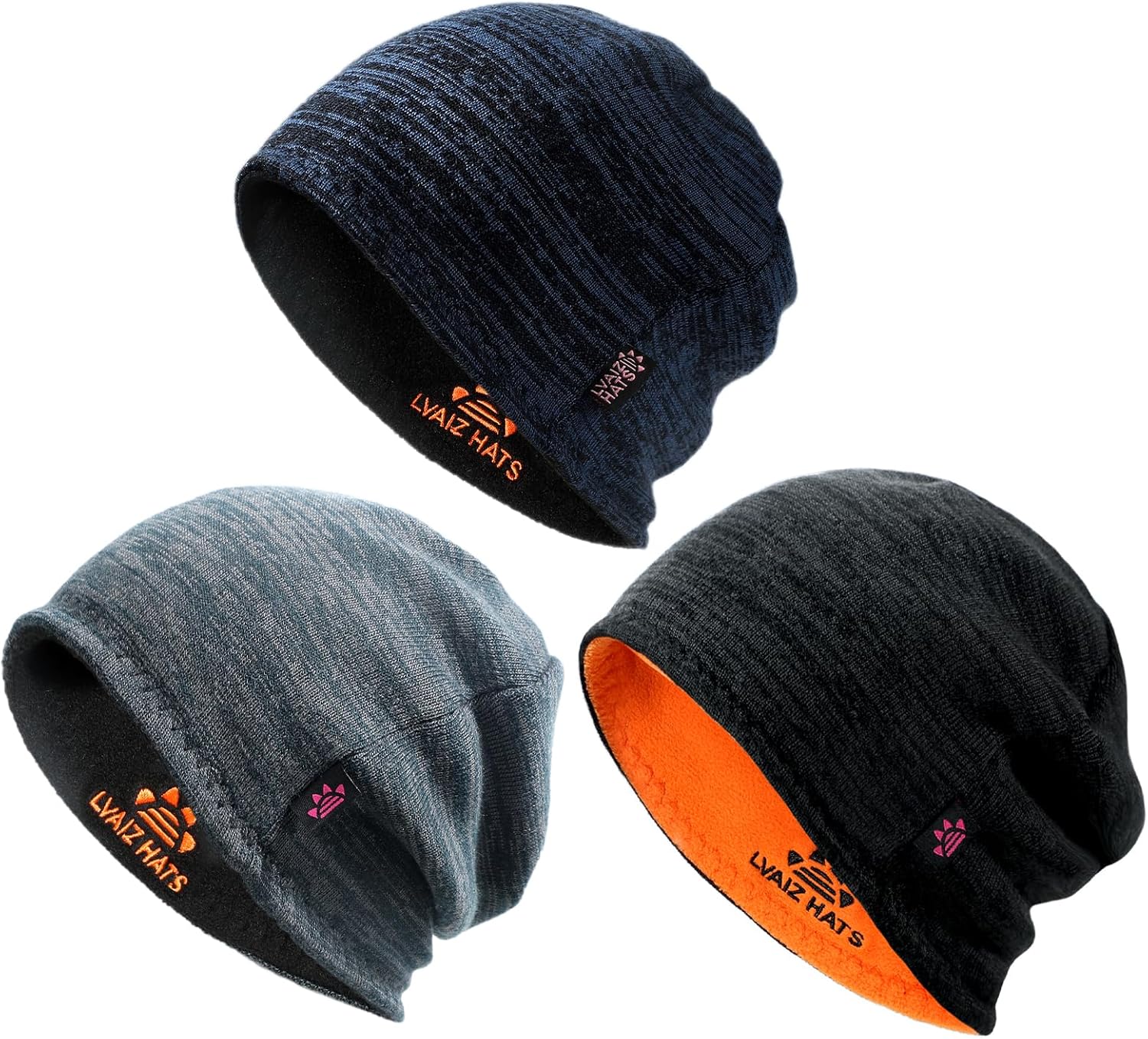 3 Pack Reversible Winter Fleece Lined Beanie Hats for Men Women Warm Windproof Cotton Stretchy Knitted Skull Caps 3 Pack Reversible Winter Fleece Lined Beanie Hats for Men Women Warm Windproof Cotton Stretchy Knitted Skull Caps