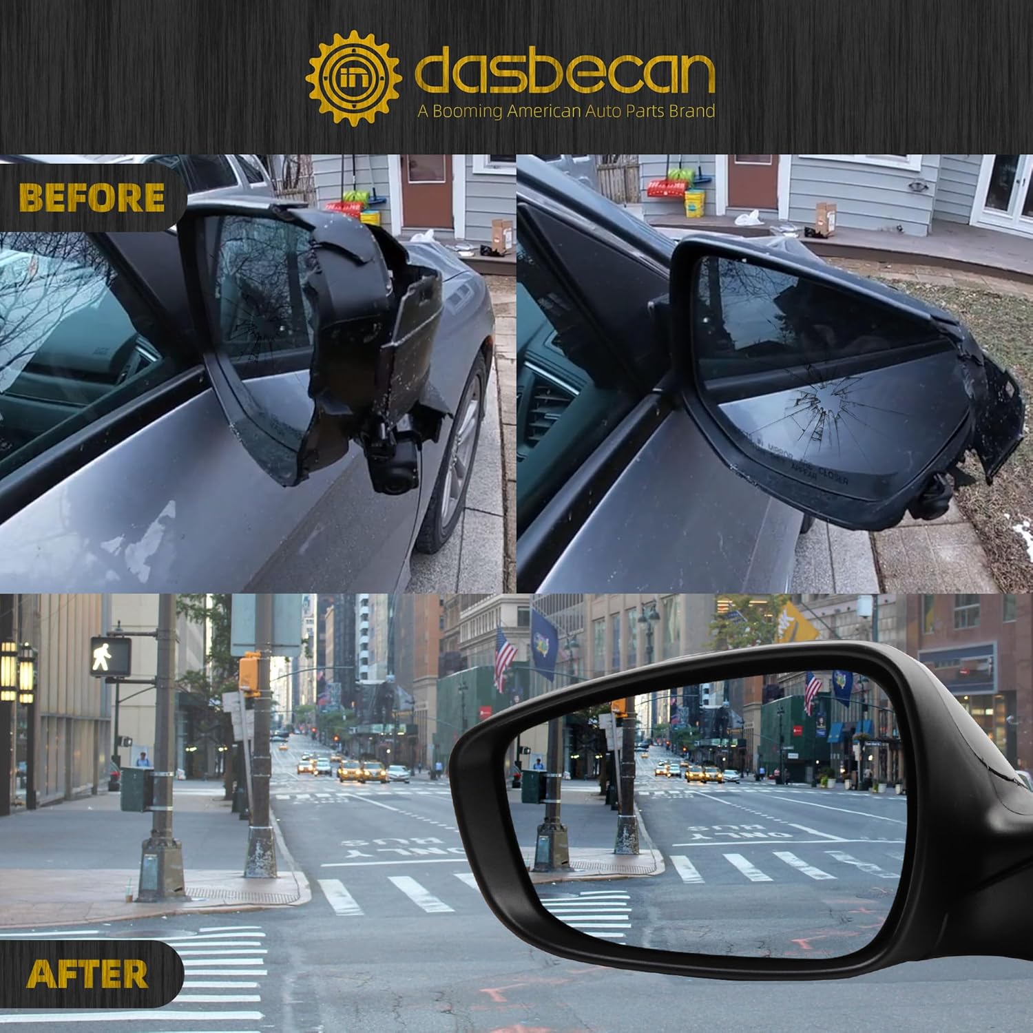 Dasbecan Driver Side Mirror Compatible with 2012-2017 Hyundai Accent Left Mirror with Power Glass, Manual Folding, Black Cap Replace# HY1320180 87610-1R210 (3pins)
