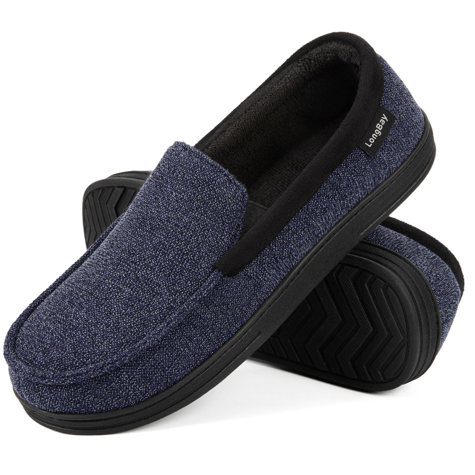LongBayMen's Moccasin Slippers Memory Foam Plush Fleece House Shoes in Indoor Outdoor