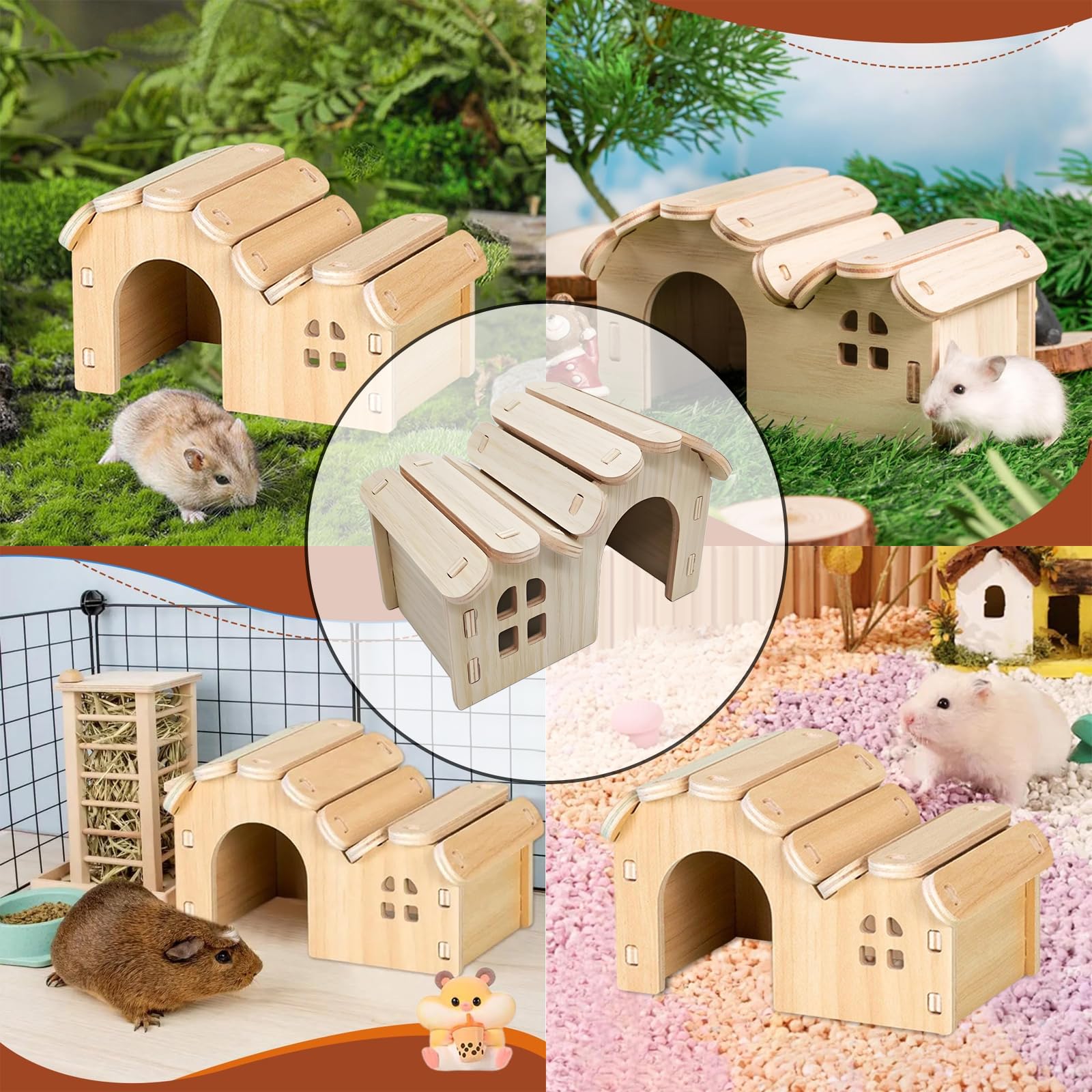 Maison Hamster, Maison pour Hamster en Bois, Maison en Bois pour Petits Animaux, Maison Cochon d'Inde et Hamster, Maison en Bois pour Hamster, Cachette pour Hamsters, pour Dormir et Jouer
