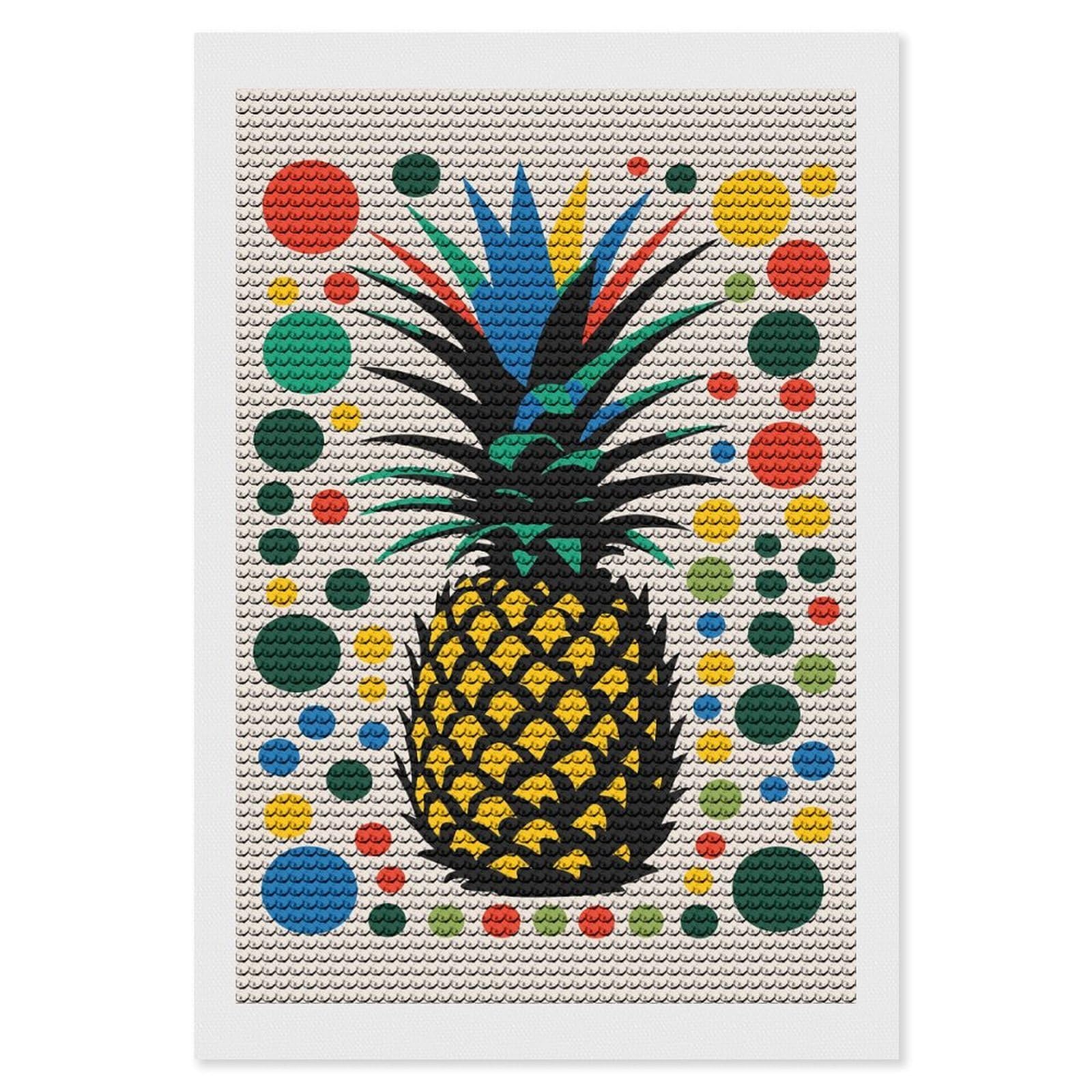Junmoney Colorful Pineapple DIY Diamond Art Canvas Kit 8"x12", Decorate Your Room, Sparkling Round Gems, Fun Craft Experience, Farmhouse Decor