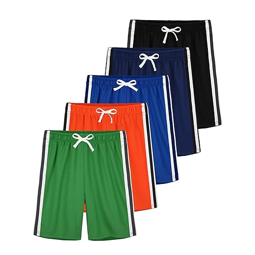 5 Pack Boys Athletic Shorts Boys Shorts Mesh Basketball Soccer Quick Dry Gym Clothes for Kids with Drawstring