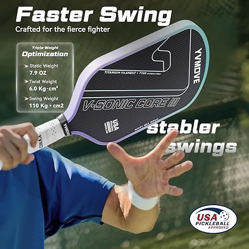 Miniatura 8 de Pickleball Paddles for Advanced Players Control & Power Ti-Carbon Hybrid Face V-Sonic IV Kinetic Core 16MM Large Sweet Spot Mid-Weight