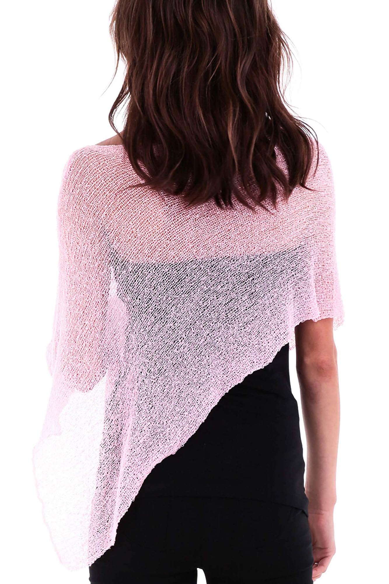 SHU-SHI Damen Poncho Leicht Sommer Transparenter Strick Poncho Schal & Cape, Sheer Cover Up, Pullover Poncho