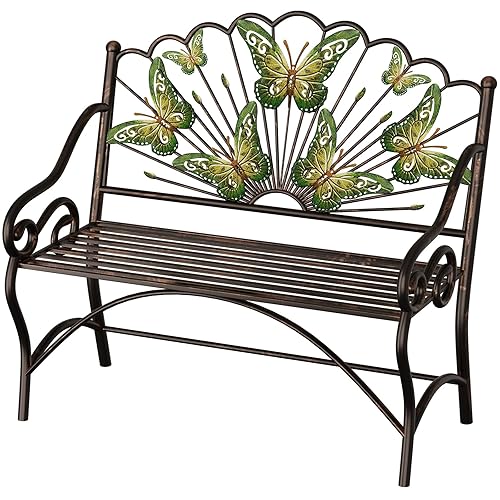 39.7" Arched Back Garden Bench, Metal Outdoor Bench with Scalloped