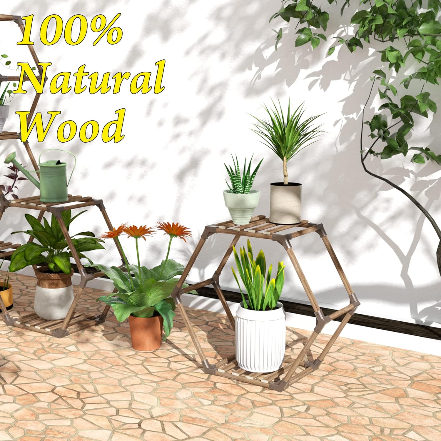 Tikea Hexagonal 7-Tiered Wooden Plant Stand