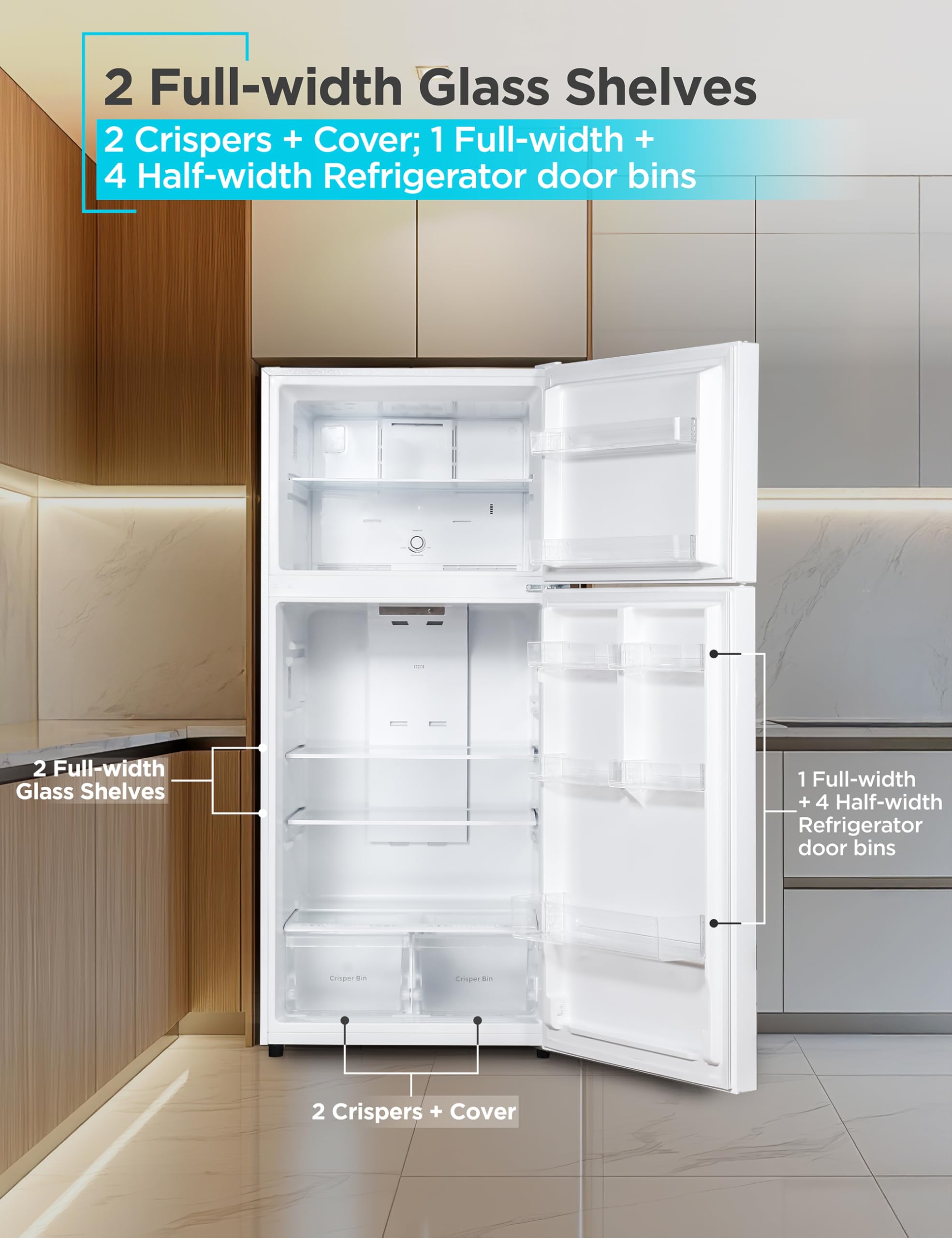 Black+Decker 18.1 Cu. Ft. Top Mount Refrigerator With Freezer, 2 Door Refrigerator With Top Freezer And Adjustable Temperature Control, Full Size Fridge, Energy Star Certified, Br1810hw, White on Fridge.com - View 4