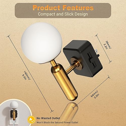 Miniatura 4 de JandCase Luz nocturna enchufable, luces nocturnas enchufables a la pared, luz nocturna LED suave de 3000 K, luz nocturna regulable de 0 a 100