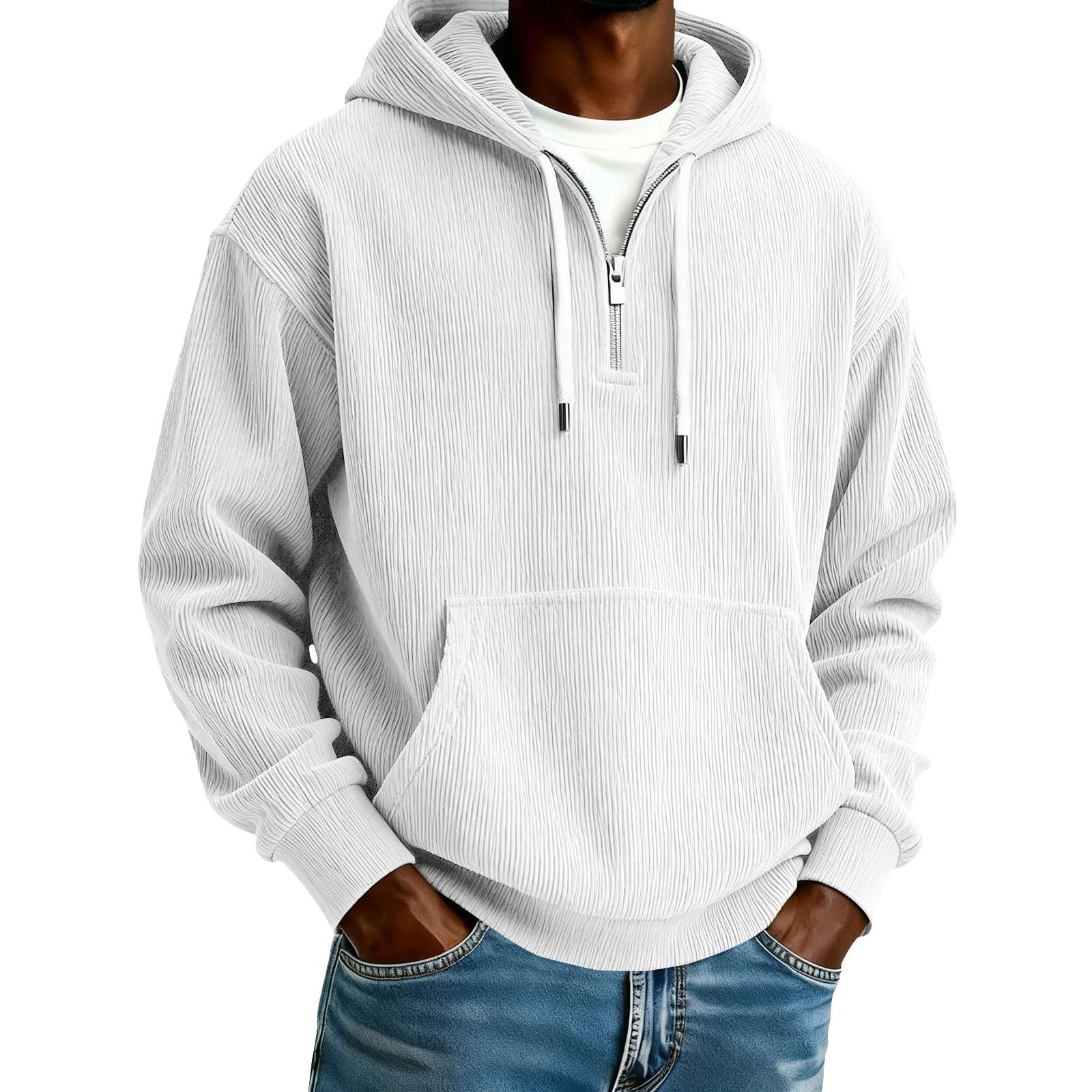Sudaderas Hombres con Capucha Sudadera De Manga Larga Botones Y Media Cremallera para Hombre, Estilo Casual Otoño E Invierno. Hombre Negra (White, M) Impermeable Chaqueta Camisa Ropa
