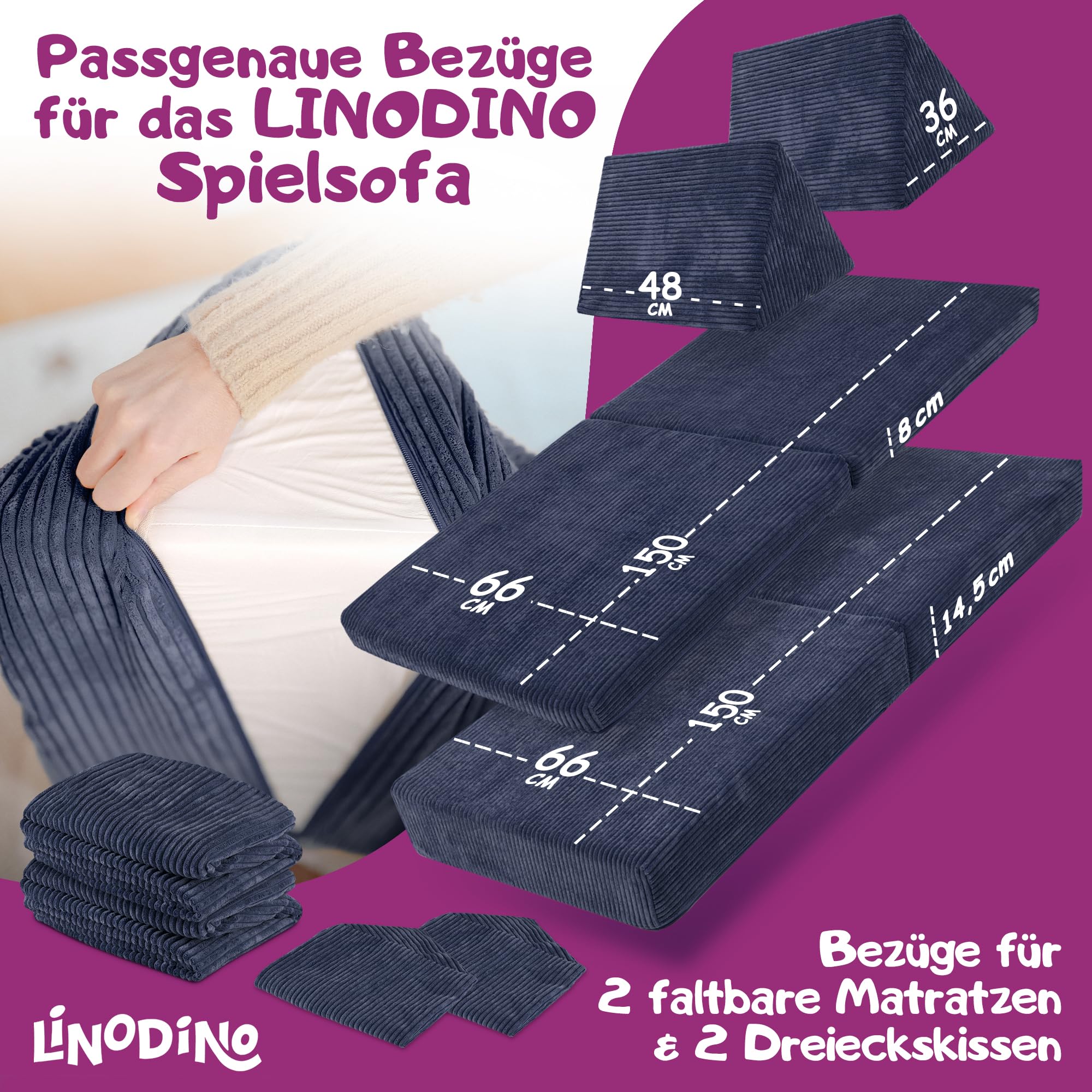 Linodino Chenille Wechselbezüge 4-tlg. Für Kindersofas - Krabbelkäfer Blau