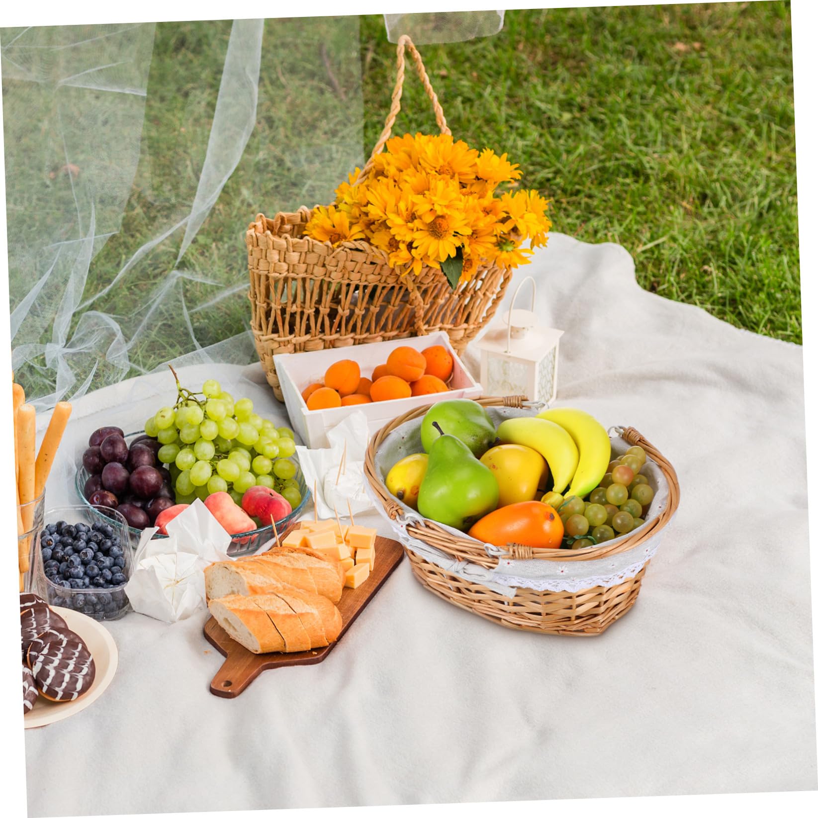 Toddmomy Weidenkorb mit Henkel, Geflochtener Picknickkorb aus Natur-Weide, Handgearbeiteter Einkaufskorb mit Stoffeinlage, Lebensmittelecht Pilzkorb für Ernte & Garten, Osterkorb Präsentkorb
