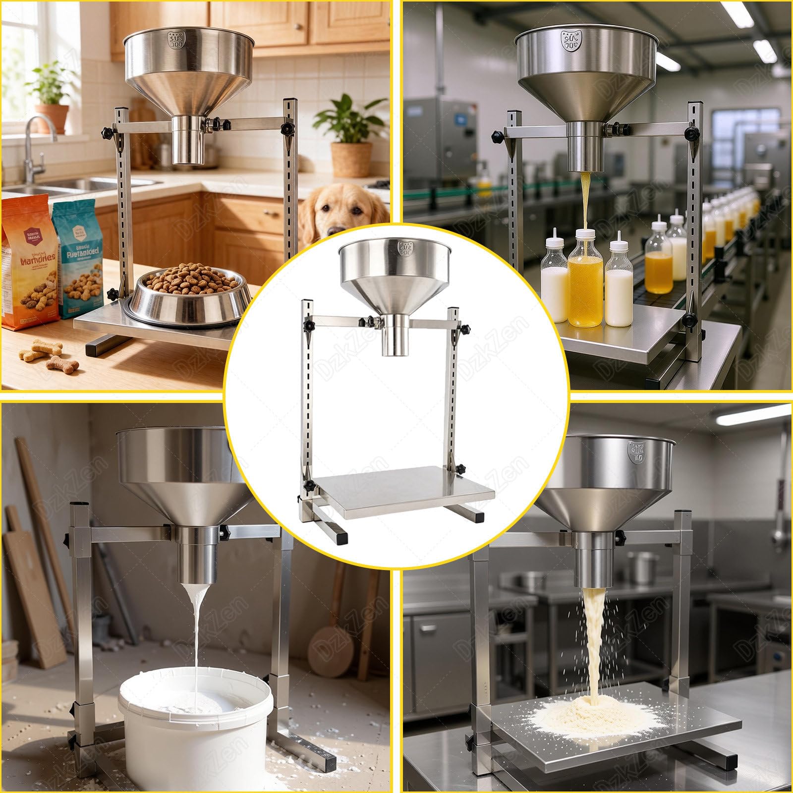 Embudo De Llenado Manual, Tolva De Alimentación De Acero Inoxidable 304 con Soporte, Bandeja Elevable Ajustable, Diseño De Boca Ancha, para Dispensación De Polvos, Líquidos Y Gránulos 2cm