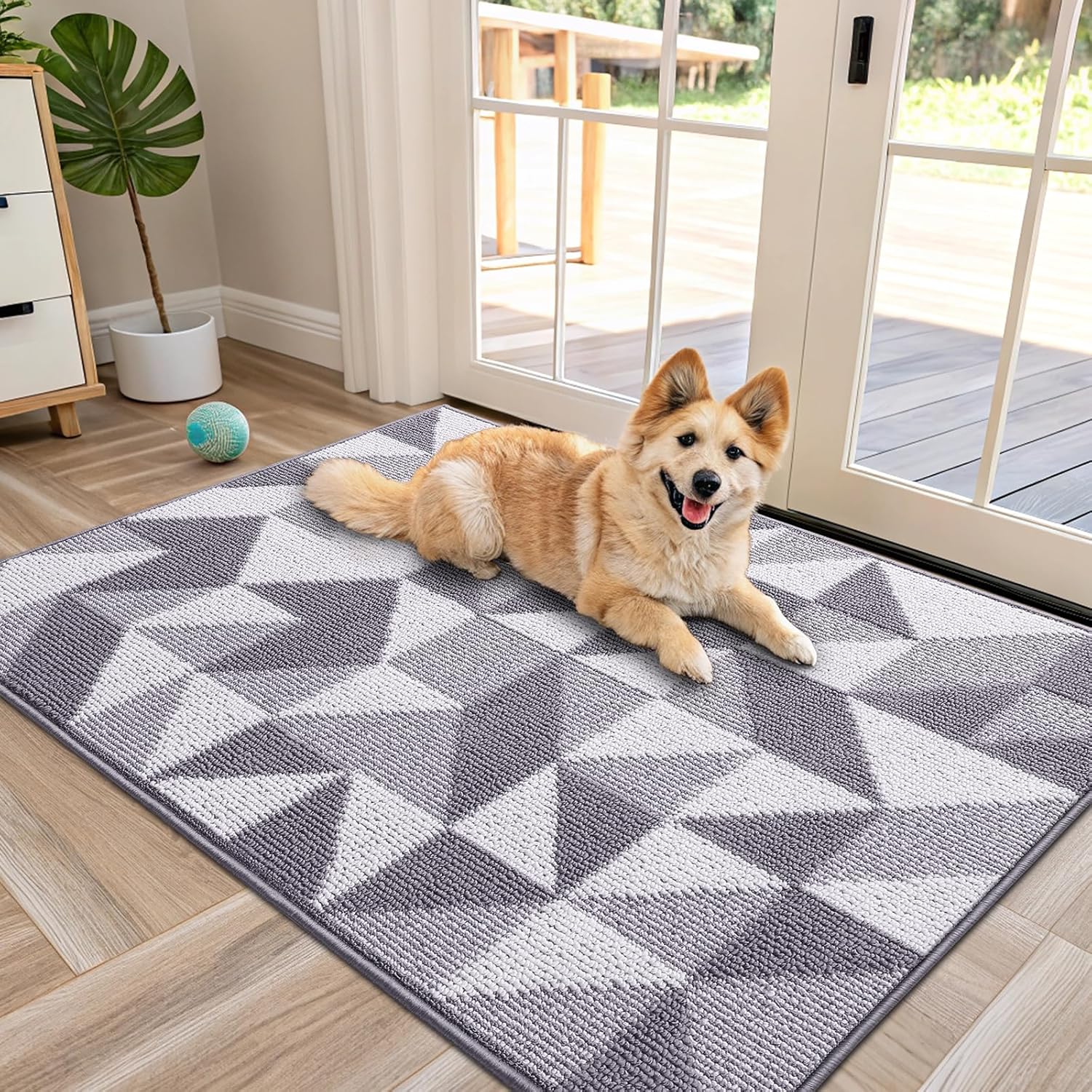 OLANLY Large Door Mat Indoor Entrance Washable 48x32, Odor-Free Low-Profile Front Back Geometric Doormat, Absorbent Resist Dirt Entry Carpet, Easy to Clean Sturdy Inside Floor Mats for Entryway, Grey