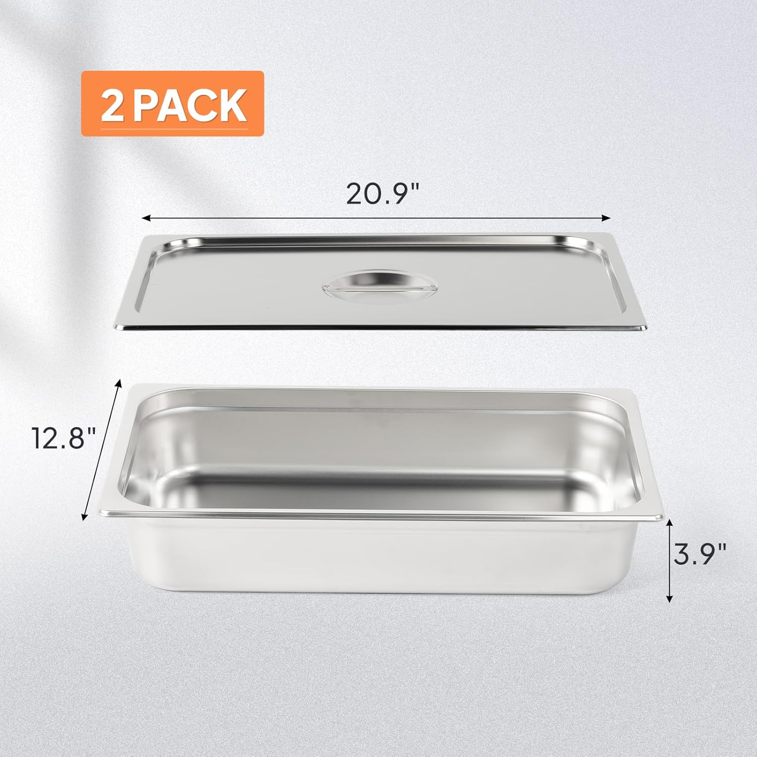 ROVSUN Full Size Hotel Pan, 2-Pack 4 Inch Deep Steam Table Pan with Lid, Stainless Steel Anti Jam Pan for Party Home Commercial