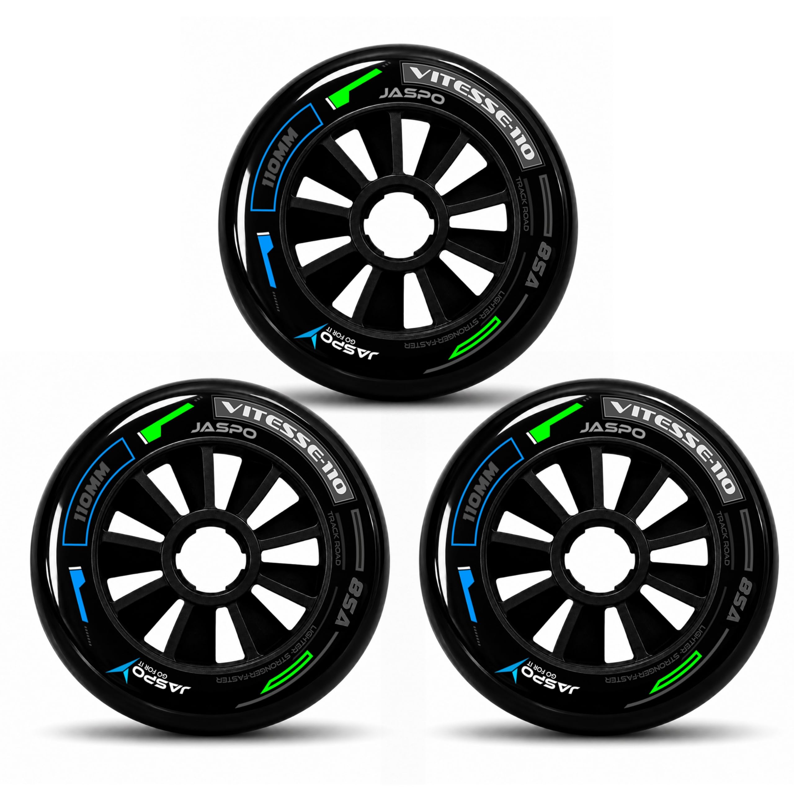 Jaspo Vitesse 110mm Inline Skate Wheels | 23.4mm Slim Profile | 85A Hardness PU Material | 21.5mm Precision Rim | Specifically Designed for Vitesse | Smooth Grip & Vibration Control (Pack of 3)-image-44