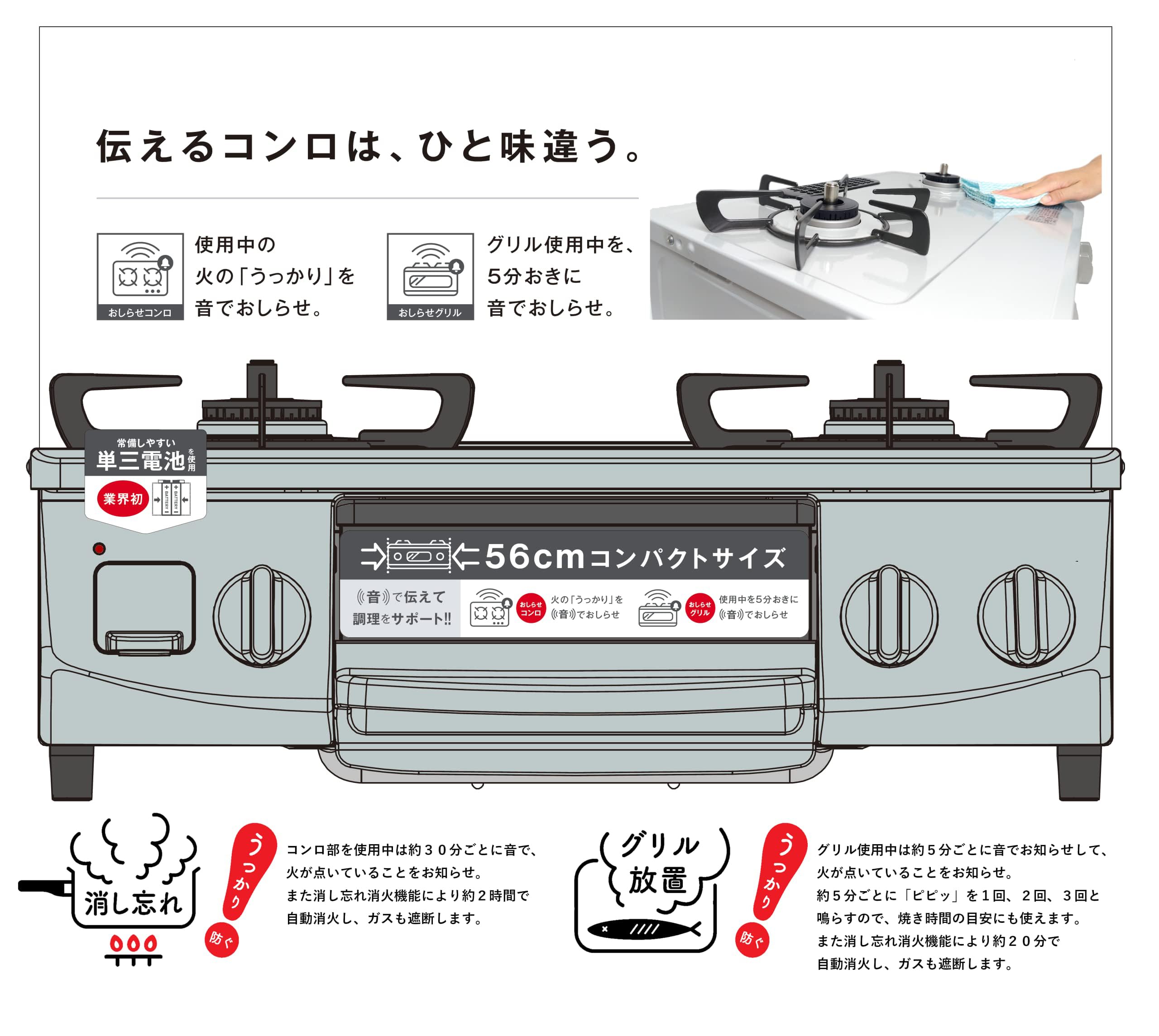 Amazon.co.jp: ガステーブル ガスコンロ 都市ガス12A・13A用 幅約56cm 
