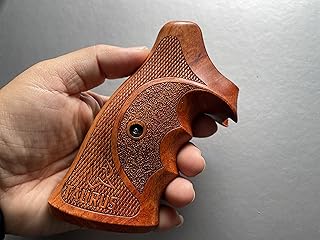 New Hardwood Grip Compatible with Taurus TrackerJudge 17 44 415 425 450 617 627 692 Rough Texture & Checker Engraved #TRACKER05, Brown - Feelsogood