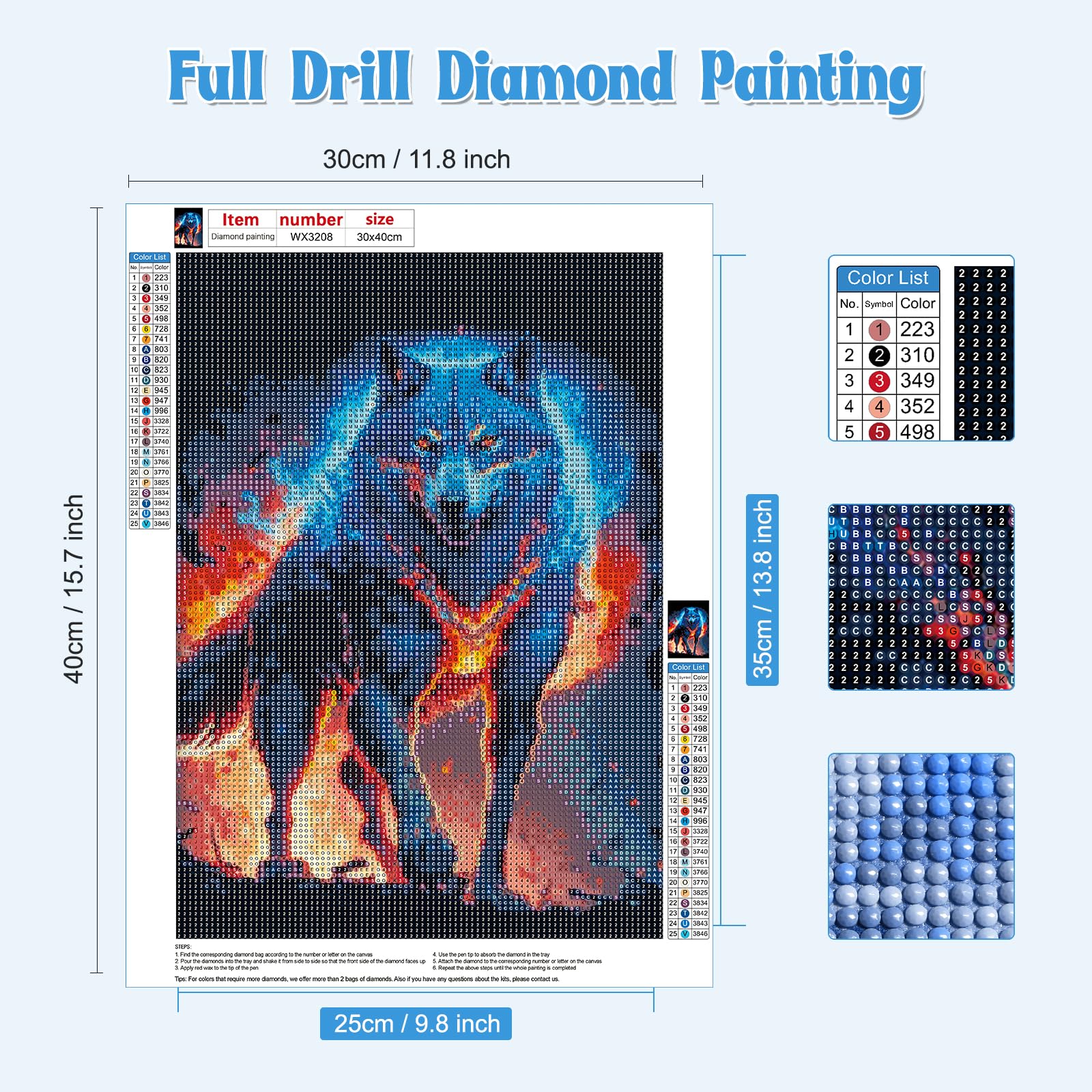 NAIMOER Loup Peinture Diamant 5D Adulte - Kit Complet Animaux Avec Strass Brillants, Diamond Painting 30x40cm Pour Décoration Murale Apaisante