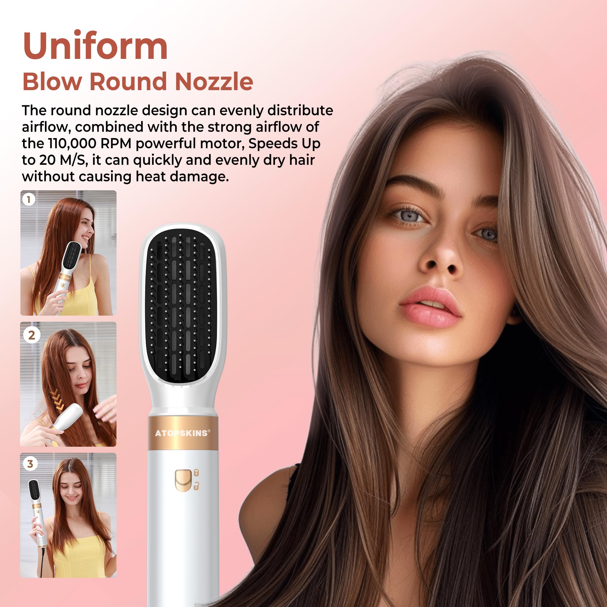 Atopskins hairstyler 6 in 1 Air Styler set mit 1000W Haartrockner, Lockenstab, Warmluftbürste, Föhnbürste, Rundbürstenföhn, Glättbürste, Geben Sie dem Haar Volumen, Glätten, Locken und Föhnen
