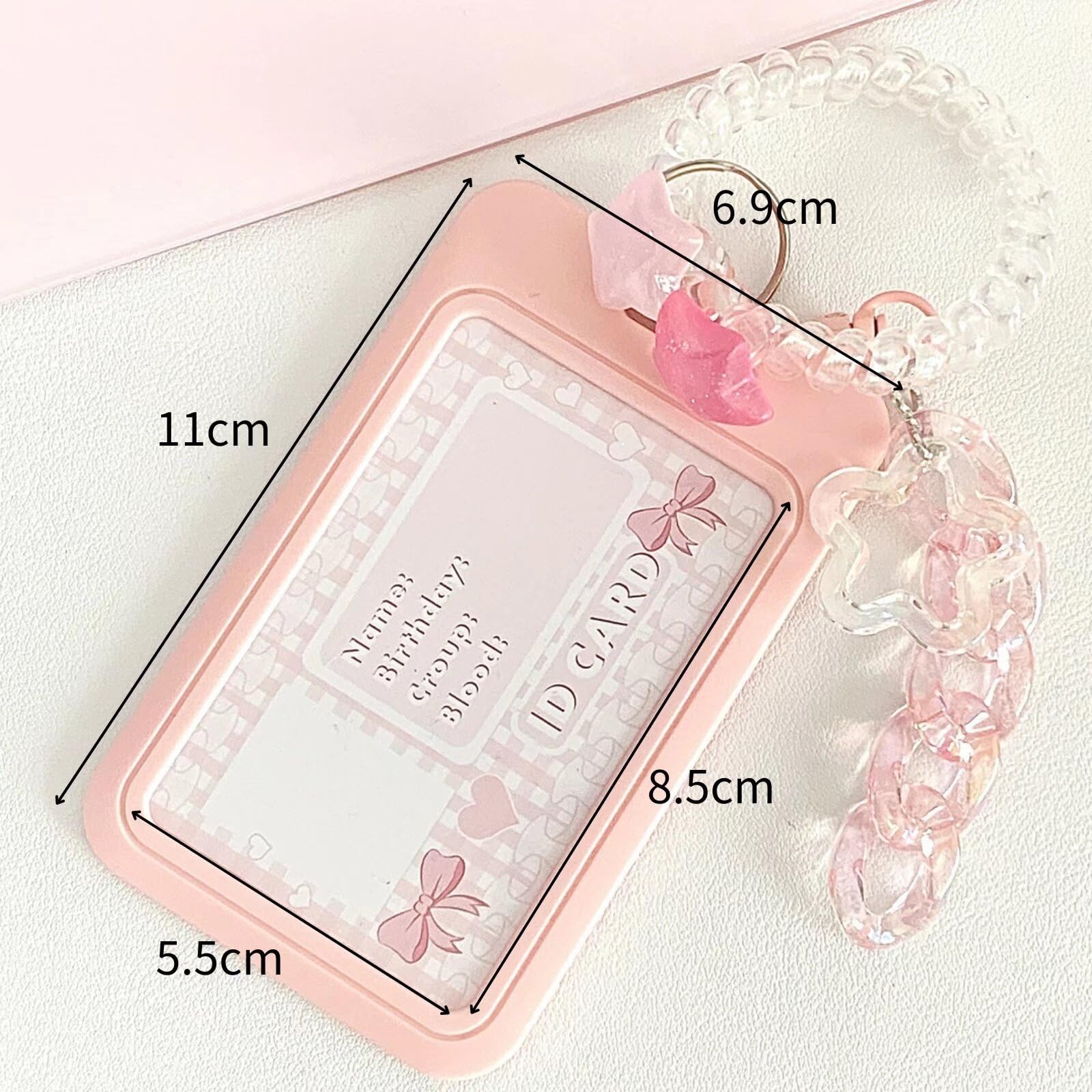 Runrayay Kpop Fotokaarthouder Sleutelhanger Cartoon PC Houder Kpop ID Badge met Student Bus Card Hanger Hard Shell Beschermende Foto Mouwen - Roze