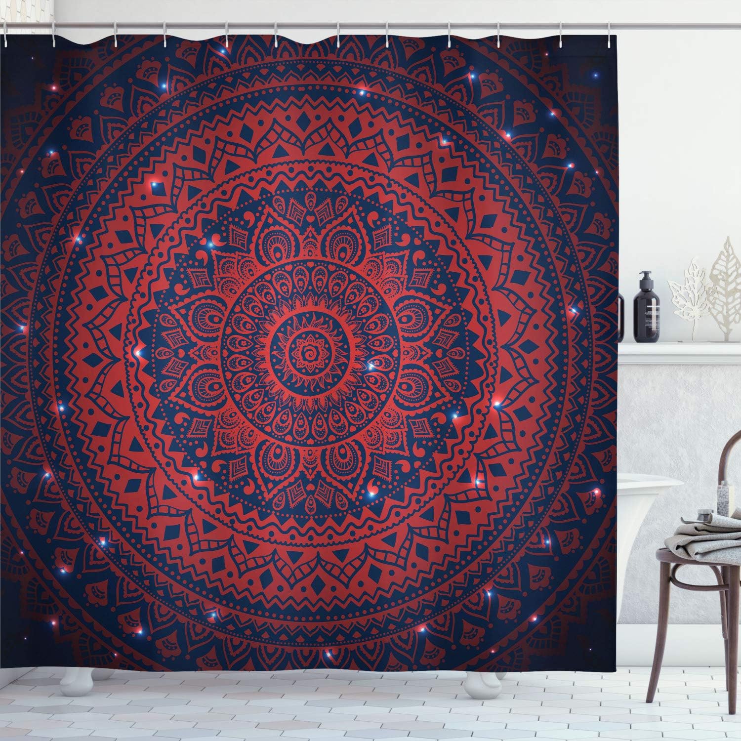 Ambesonne Mandala Stall Shower Curtain, Mandala Pattern in Dark Colors Antique Style Illustration Symmetrical, Fabric Bathroom Decor Set with Hooks, 36" W x 72" L, Brown Yellow