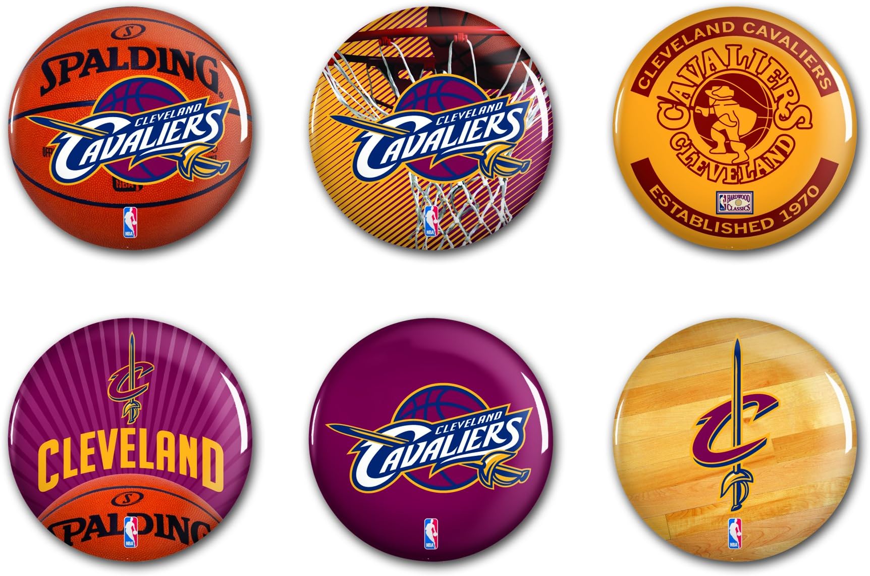 'Official NBA Vintage Cleveland Cavaliers Button Badge Pins Set of 6