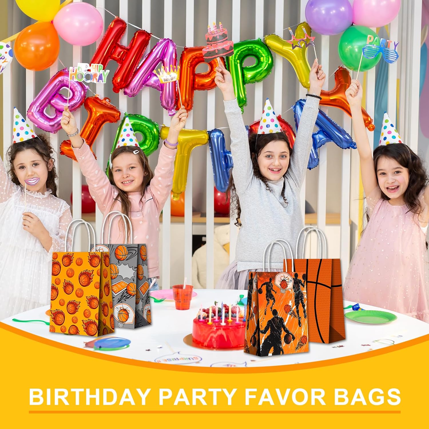 24 PCS Basketball Gift Bags with Handles,Basketball Goodie Bags Candy Treats Bags,Sports Themed Paper Bags for Birthday Basketball Party Supplies Decorations(Basketball-2) - Image 3