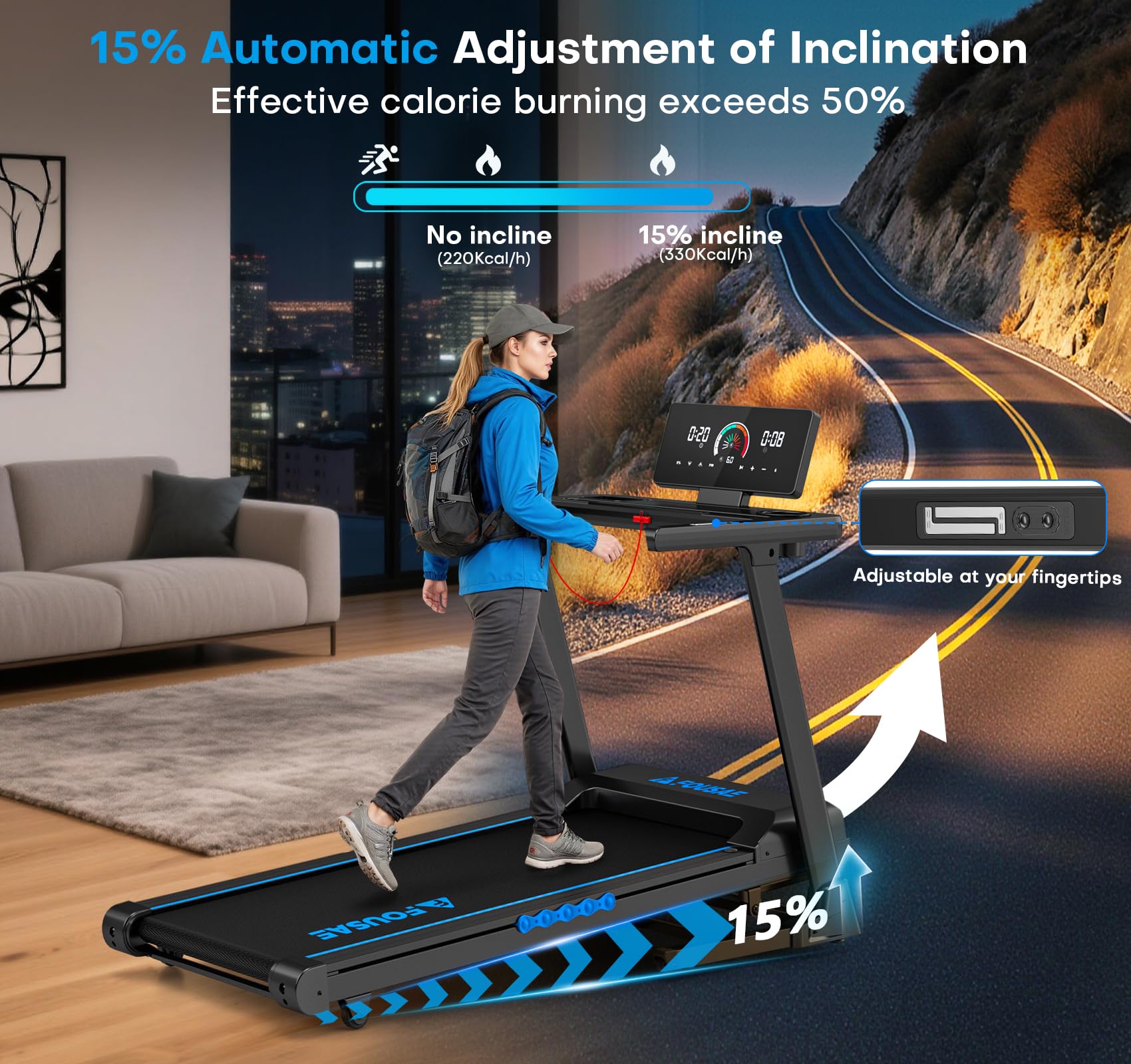 Amazon | FOUSAE スピーカー付きトレッドミル 10MPH 折りたたみ式ト 