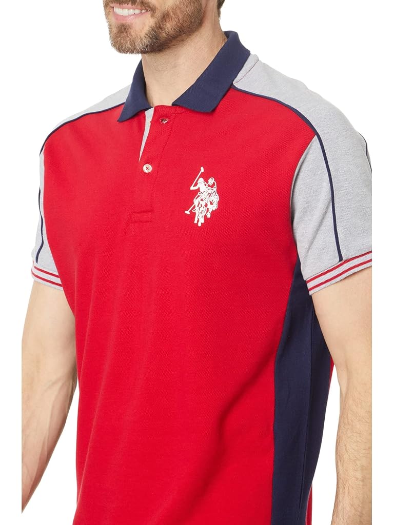 U.S. POLO ASSN. Slim Fit Short Sleeve Double Collar Pique Knit Polo Shirt