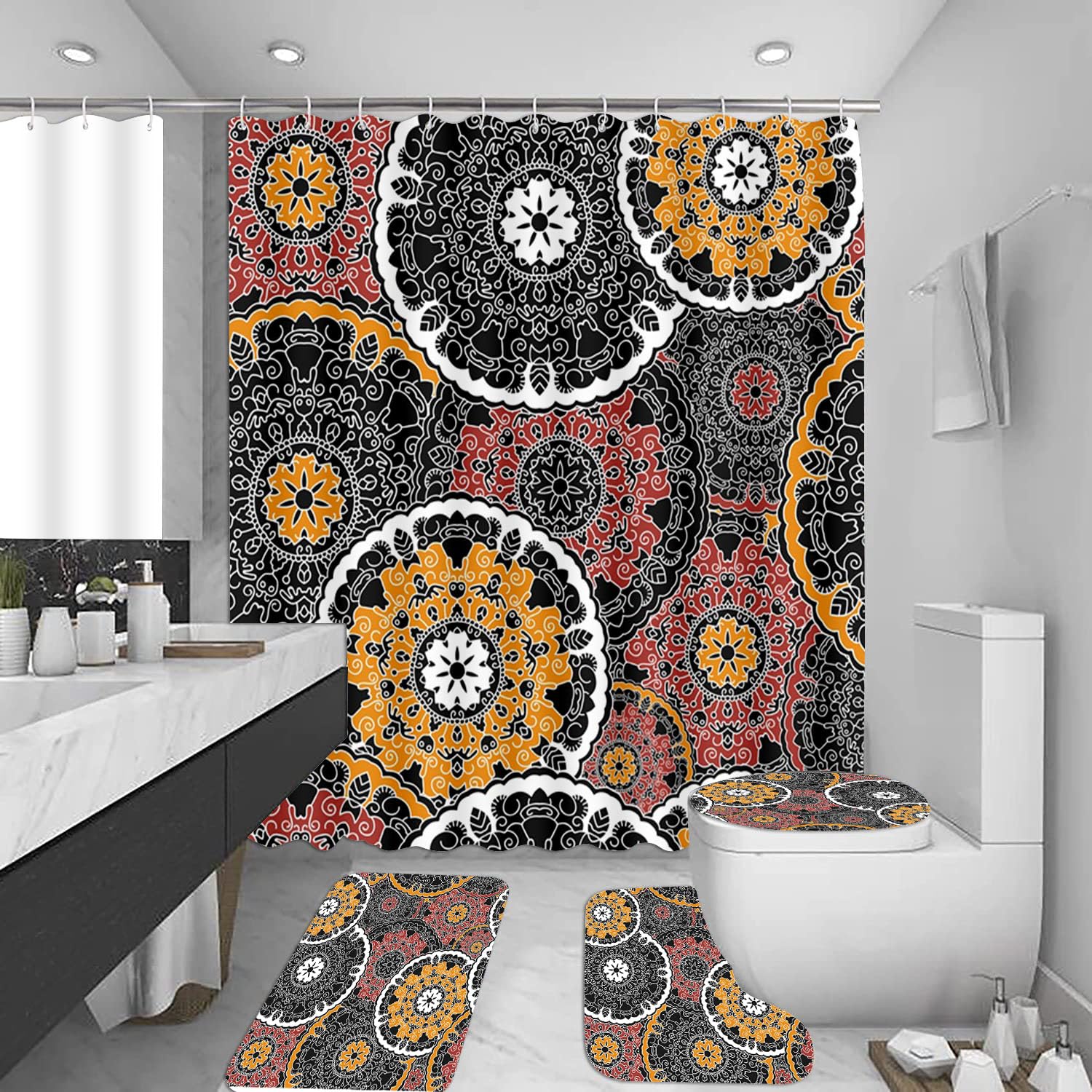 Tapis de douche absorbant microfibre ensemble 3 pièces mandala