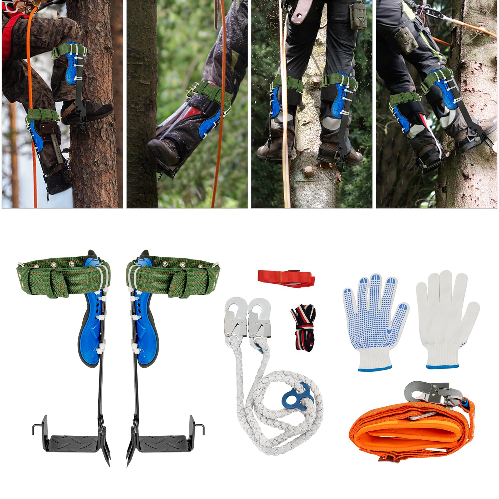 KigerNee Kit d'escalade crampons à 2 dents 100 kg sangle à 5 points réglable en hauteur