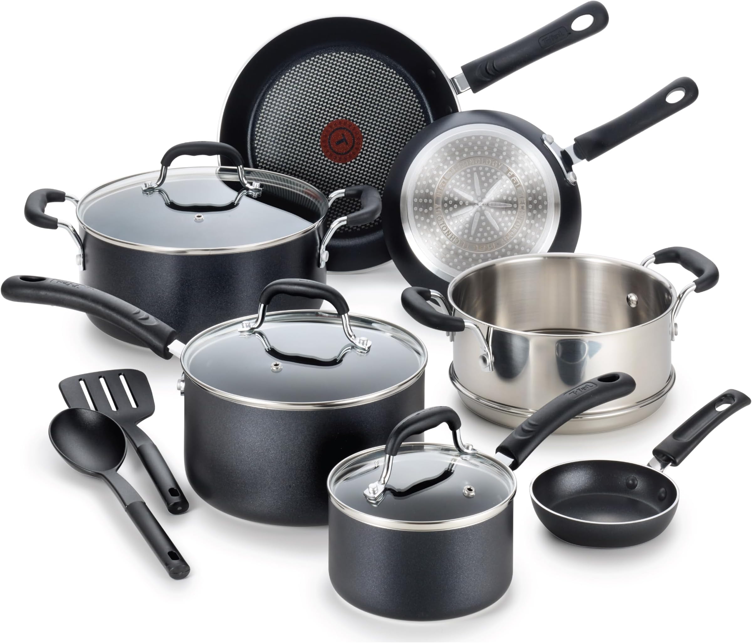 Experience Nonstick Cookware Set 12 Piece, Induction, Oven Broiler Safe 350F, Kitchen Cooking Set w/Fry Pans, Saucepan, Stockpot, Kitchen Utensils, Pots and Pans, Dishwasher Safe, Black