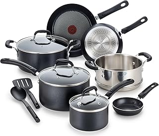 T-fal Experience Nonstick Cookware Set 12 Piece, Induction, Oven Broiler Safe 350F, Kitchen Cooking Set w/Fry Pans, Saucep...