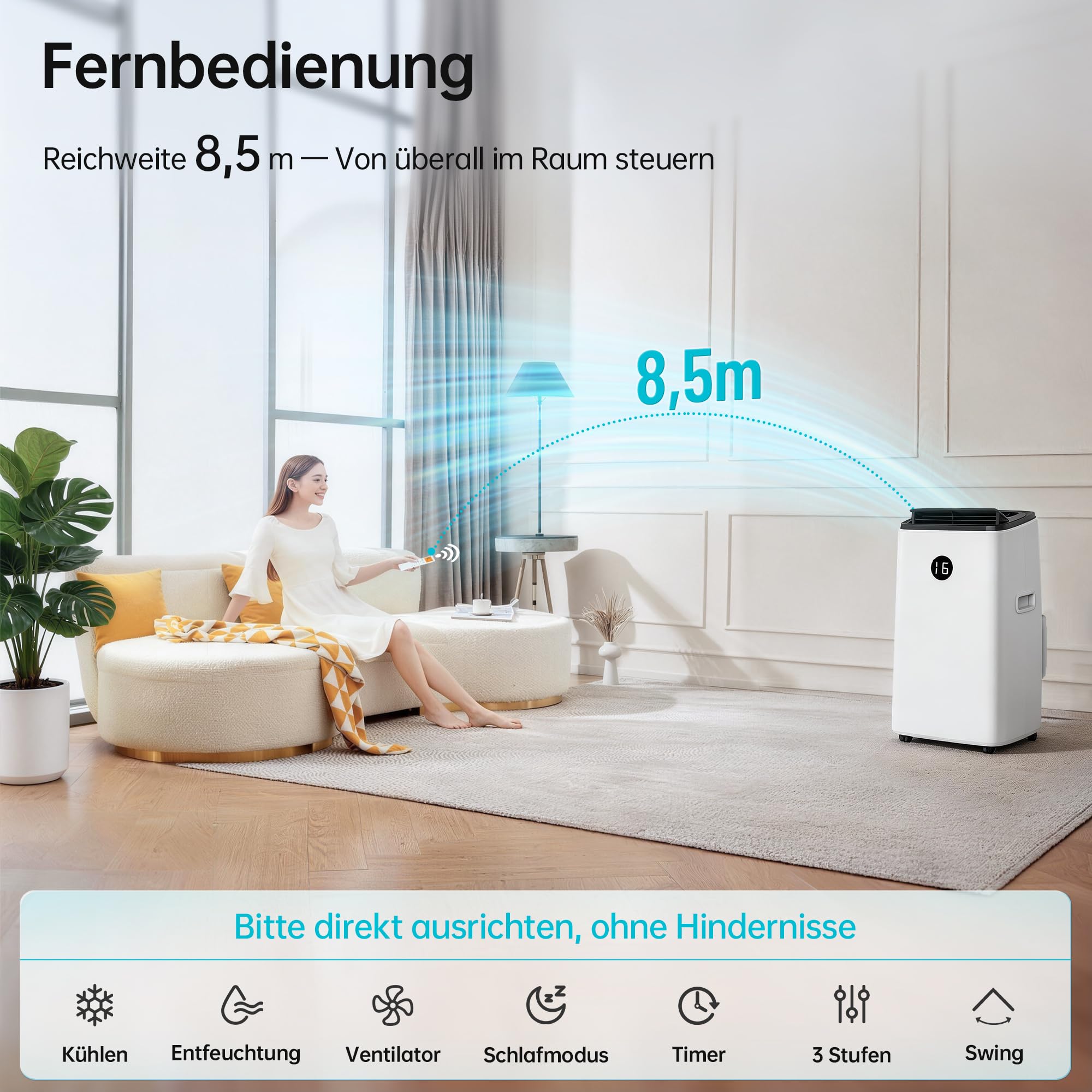 DOMANKI Mobile Klimaanlage 12000 BTU, 3-in-1, bis 50m², leise