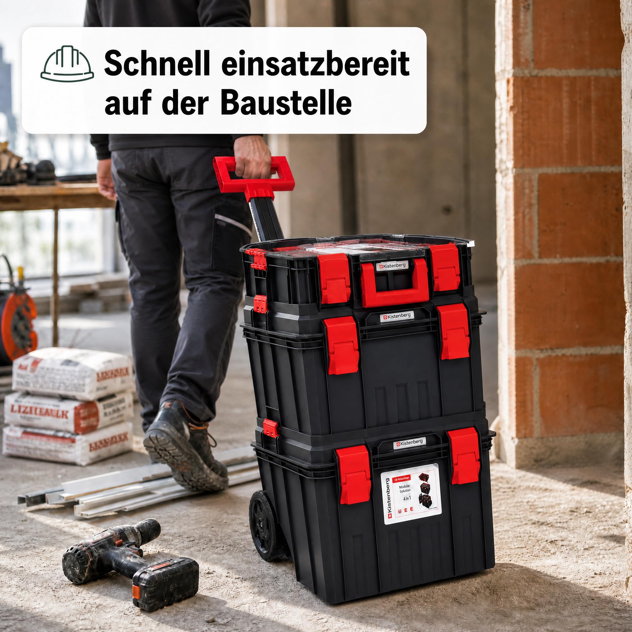 Carrello degli attrezzi, 530 x 355 x 825 mm, cassetta degli attrezzi con ruote | Officina con ruote, con organizer, scatola assortita e chiusure a clip X-Block, mobile, impilabile, modularmente espandibile