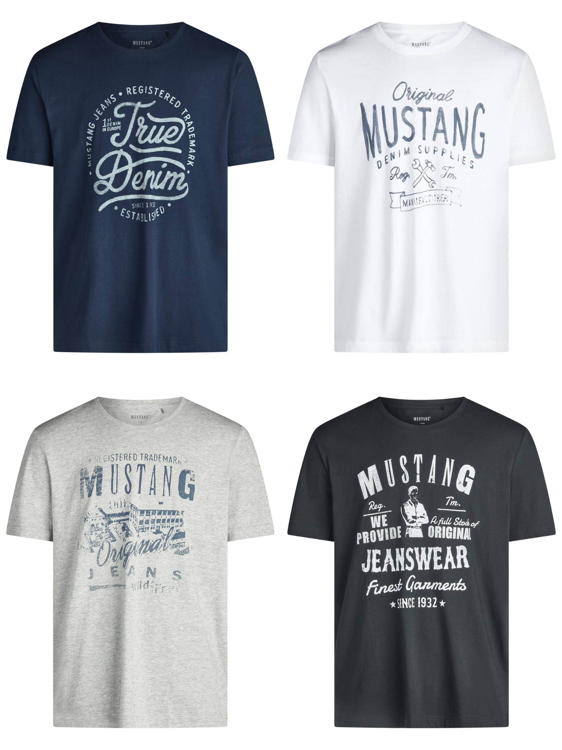 MUSTANG Tshirt Herren Baumwolle Regular Fit 4er Pack Set Rundhals Kurzarm Sommer Tee Shirt Logoprint, Größe:3XL, Farbe:Farbmix (P7)