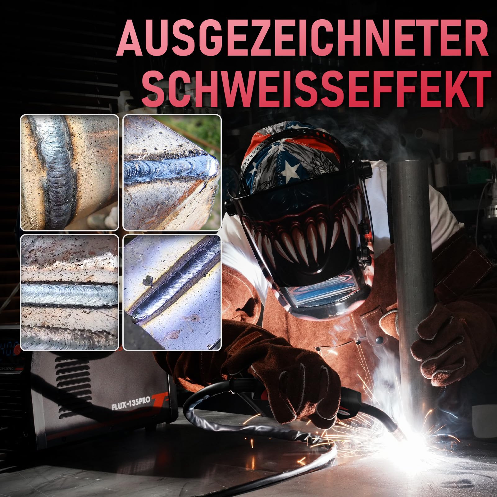YESWELDER 135Amp MIG Fülldraht Schweißgerät ohne Gas, 230V Flux MIG/Lift TIG/Stick 3-in-1 Fülldrahtschweißgerät LED Digitalanzeige Schweißgerät mit 2 Spulen Fülldraht