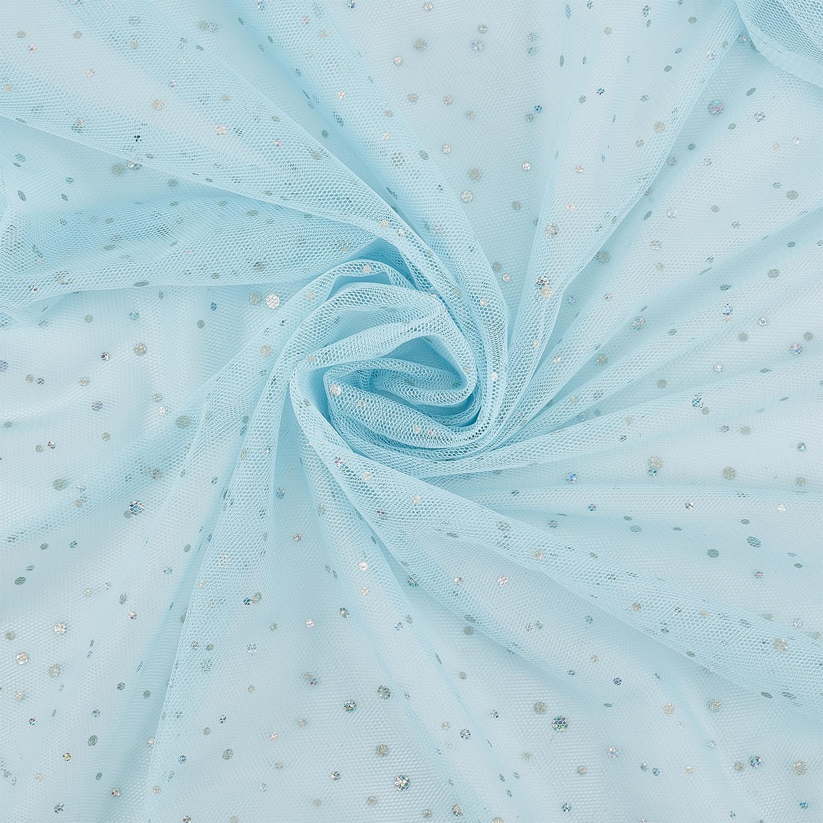 letsinstyle 4 Yards Glitter Tulle Fabric Rolls, 59'' Wide Light Blue Sequin Ribbon