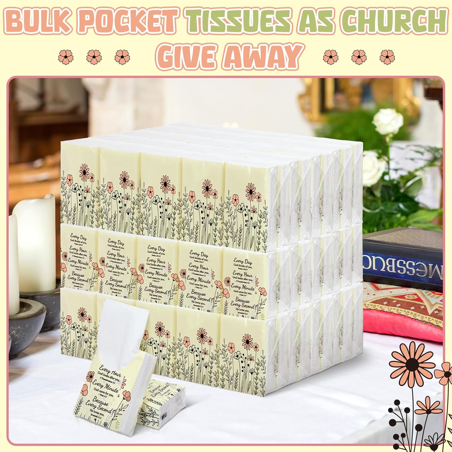 Ctosree 50 Pack Pocket Tissues Travel Packs Bulk 500 Sheet Small Tissues Pocket Packs 3 Ply Mini Travel Size Individual(Wild Flower) - Image 5