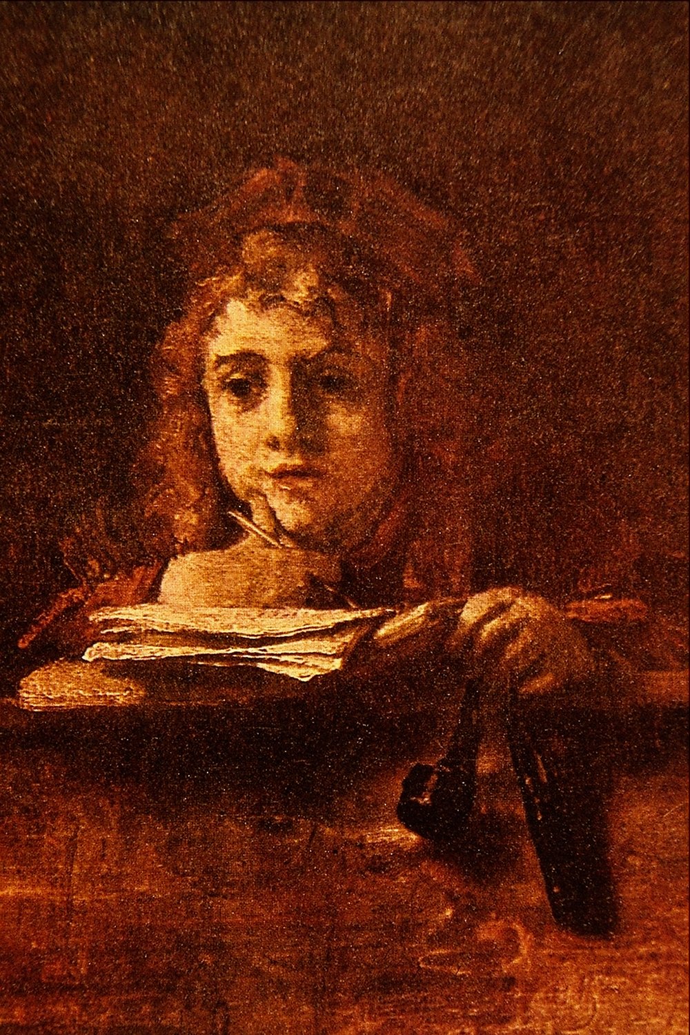 Affiche Rembrandt Titus at His Desk impression mate de taille moyenne pour décoration