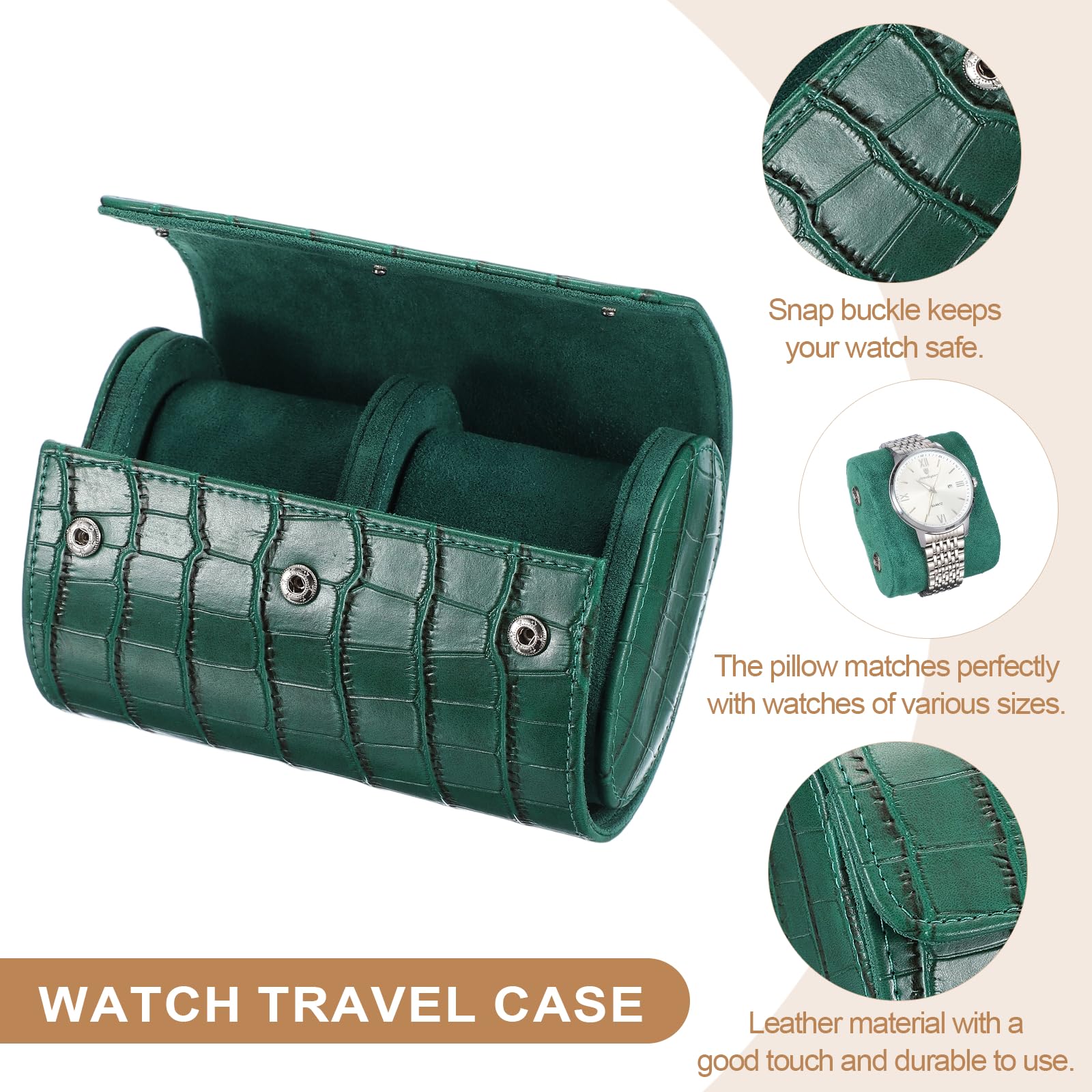 Custodia da viaggio per orologio da uomo in pelle con motivo coccodrillo, astuccio arrotolabile per orologio, scatola portaoggetti portatile per orologio, ideale per Natale, compleanno e anniversari
