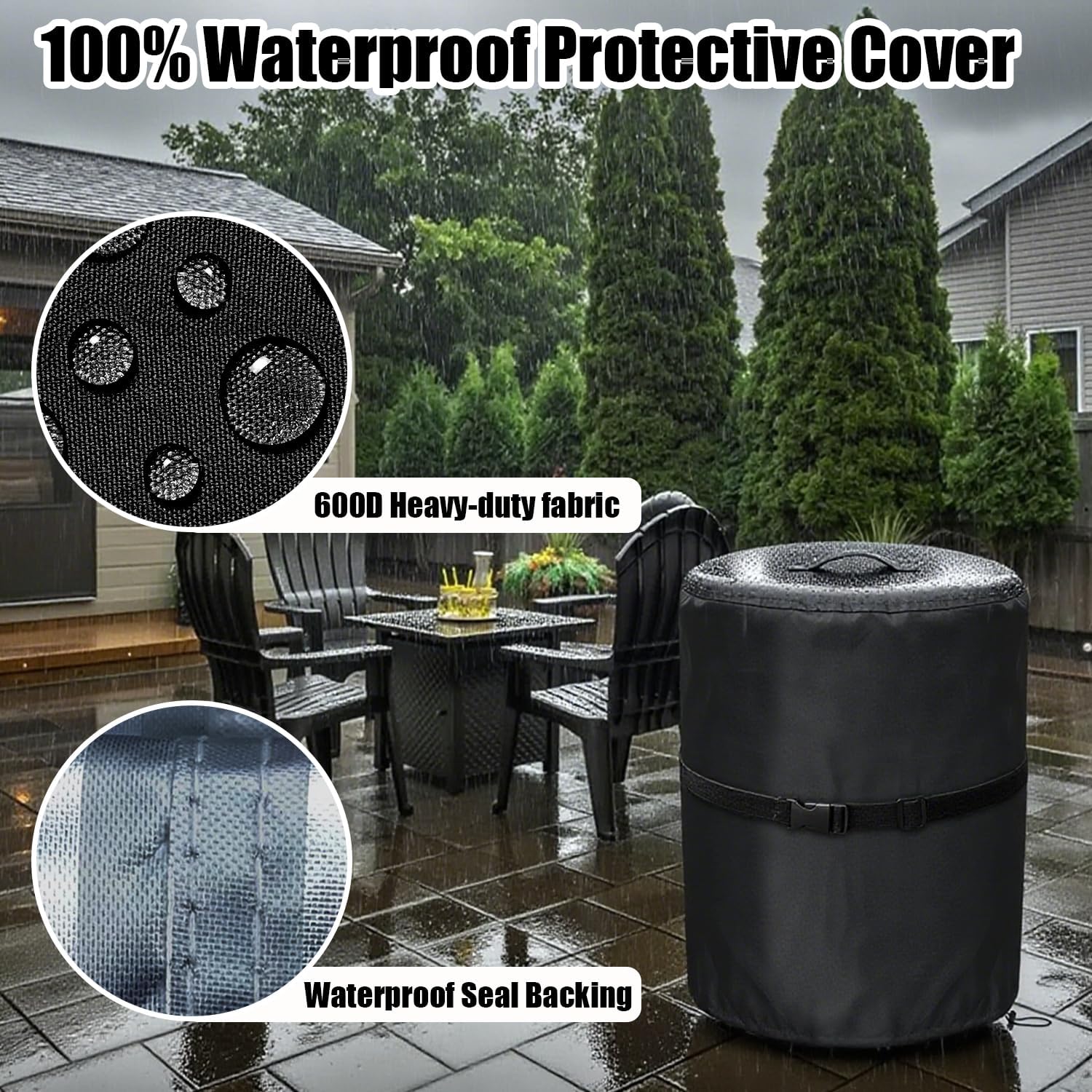 Fire Pit Covers for Ninja Fireside 360 Outdoor Heater & Fire Pit, 600D Waterproof Oxford cloth Weather-resistant PU Backing with UV Protection, Ninja Fireside360 All-Season Protective Cover, Black