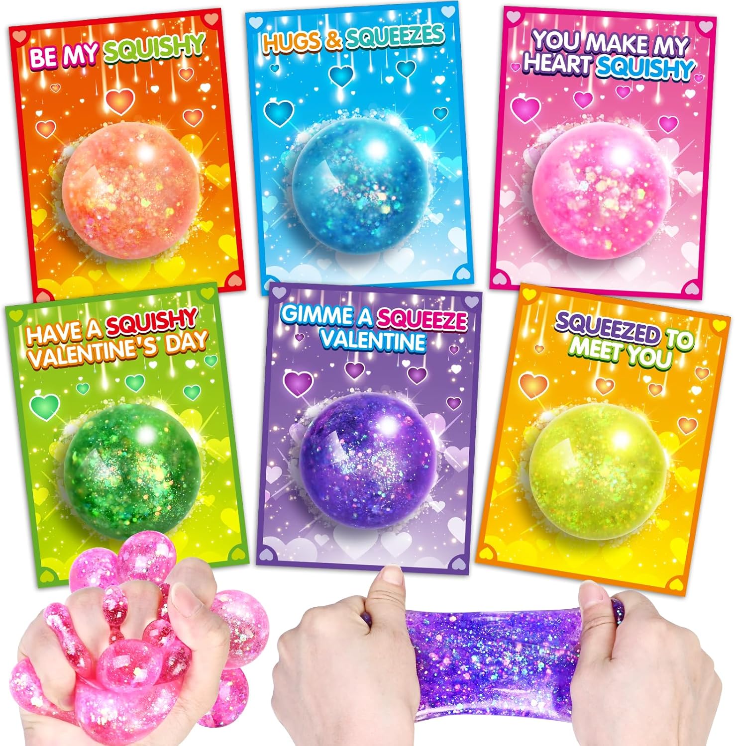 Shemira 24 Pack Valentines Cards for Kids with Squeeze Balls, Valentines Day Cards for Kids School, Stretch Fidget Toys for Valentines Gifts Exchange, Valentines Cards for Kids Classroom Favors