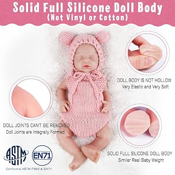 Vollence 16 inch Sleeping Silicone Baby Dolls Girl Weighted 5.21 lb,[NOT Vinyl],Silicone Full Body Reborn Lifelike Realistic Real Life Newborn Soft Babies Gift with Feeding Accessories for Kids Age 3+