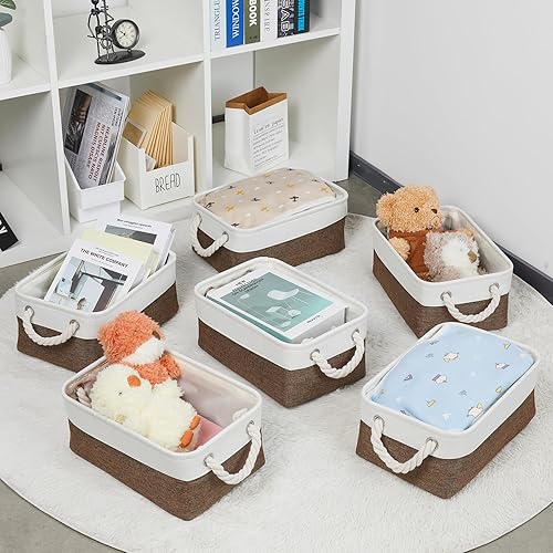 Vista 44 de Bidtakay Canastas pequeñas de almacenamiento de lona con asas [6 unidades] Contenedores de almacenamiento de tela azul marino de 11.8 x 7.8 x 5