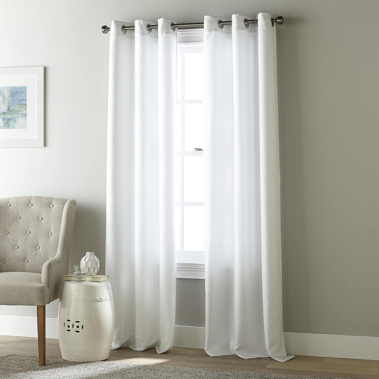 Stratford Park Window Curtain Panel, Header Size 2'', Sheer, Light Mineral, Set of 2, 37x84''