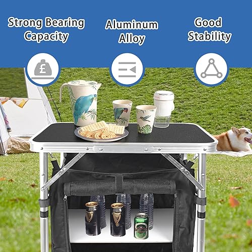 Miniatura 3 de Mesa plegable pequeña, mesa de campamento portátil, altura ajustable, mesa de picnic de 2 pies, mesas de comedor plegables ligeras con patas de